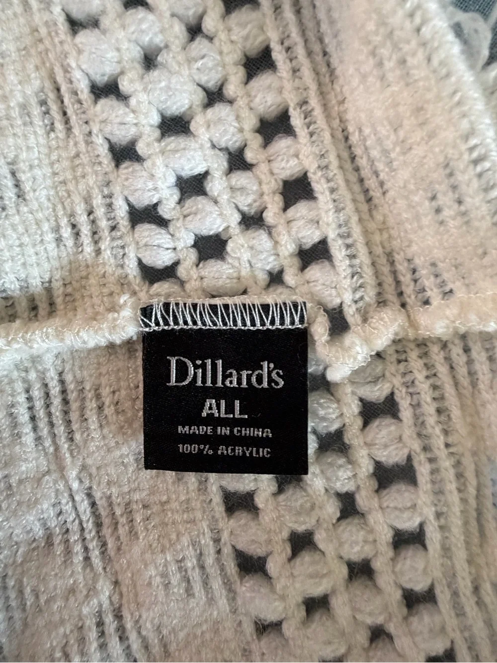 Dillard’s Cream Off-White Crochet Knit Infinity Scarf with Fringe Boho